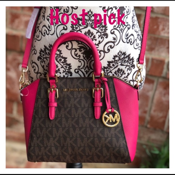 brown and pink michael kors purse